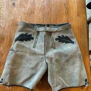 Vintage Leather Lederhosen Shorts | Alpine Suede w/ Leaf Pockets | EU 50 / US 34